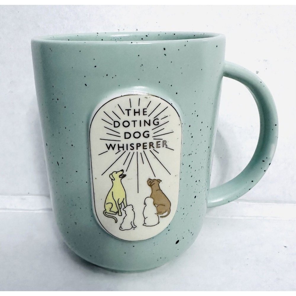 THE DOTTING DOG WHISPERER COFFEE MUG. EMBOSSED ANTHROPOLOGIE‎ MUG